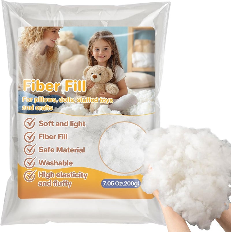 Rainflow 7.05oz Polyester Premium Fiber Fill- Polyester Fiber Fill,Stuffing for Pillow,Small Dolls,Cushion,Craft and Stuffed Animals,pp Cotton Stuffing for DIY Craft,Recyclable - Image 1